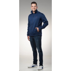 Herren Strickfleece Jacke in Navy Blau, Größe XL, mit durchgehendem Reißverschluss und seitlichen Eingrifftaschen.