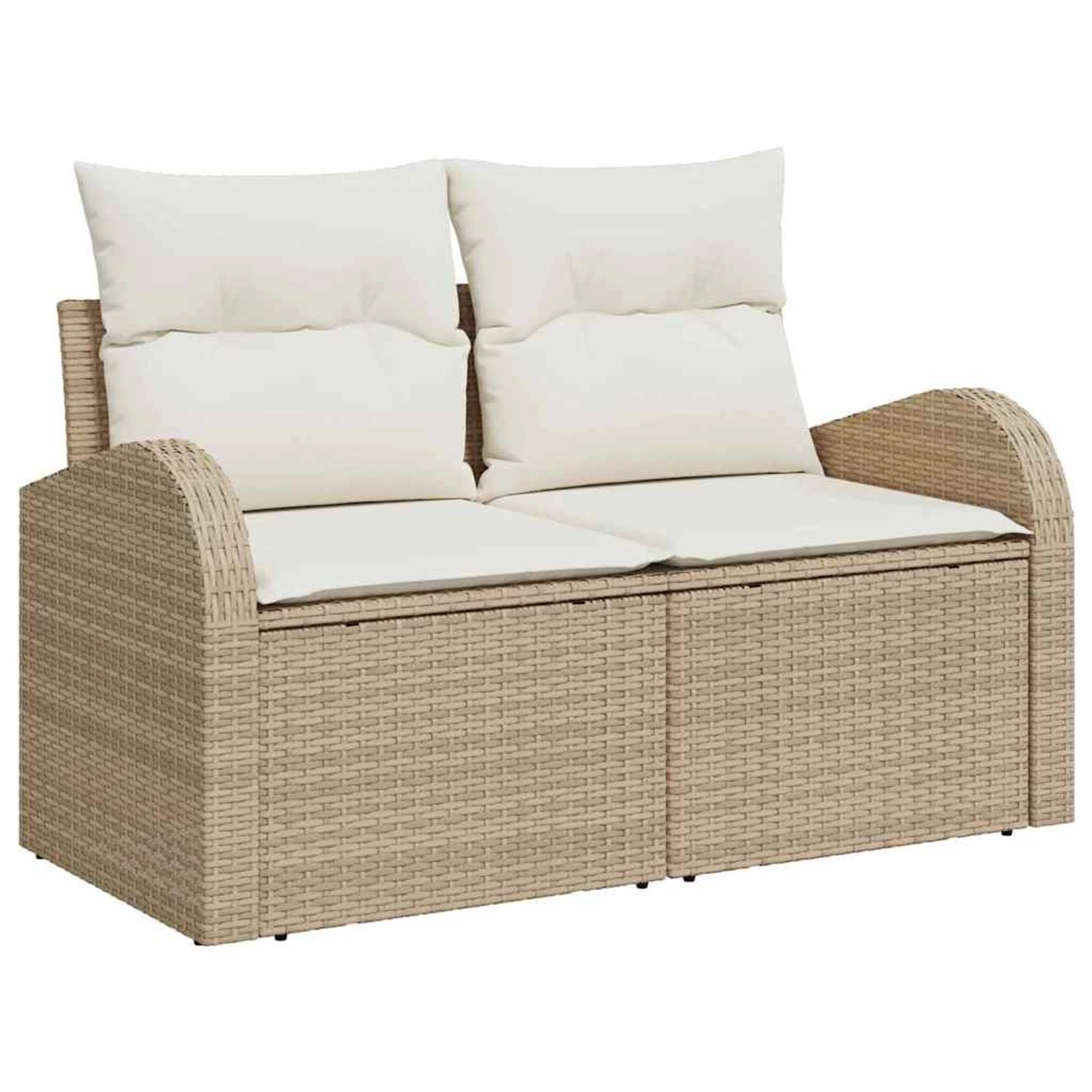 Beiges 8-tlg. vidaXL Garten-Sofa-Set aus Poly Rattan mit Auflagen und Kissen.