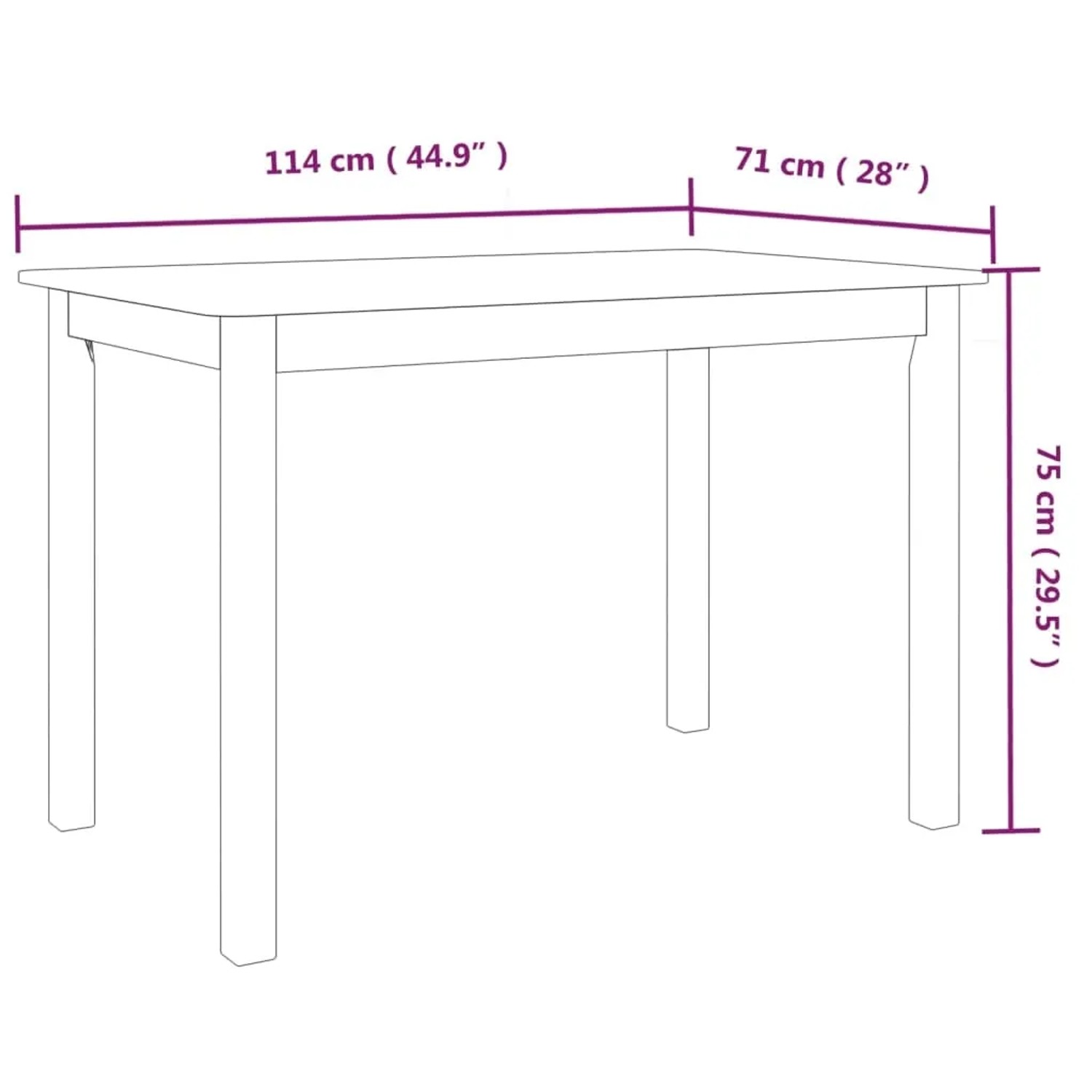 Weißer vidaXL Esstisch (114x71x75 cm) aus massivem Gummiholz, ideal für Esszimmer und Küche.