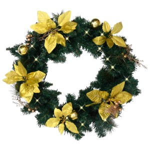 vidaXL Weihnachtskranz mit LED-Leuchten Grün 60 cm PVC 320974