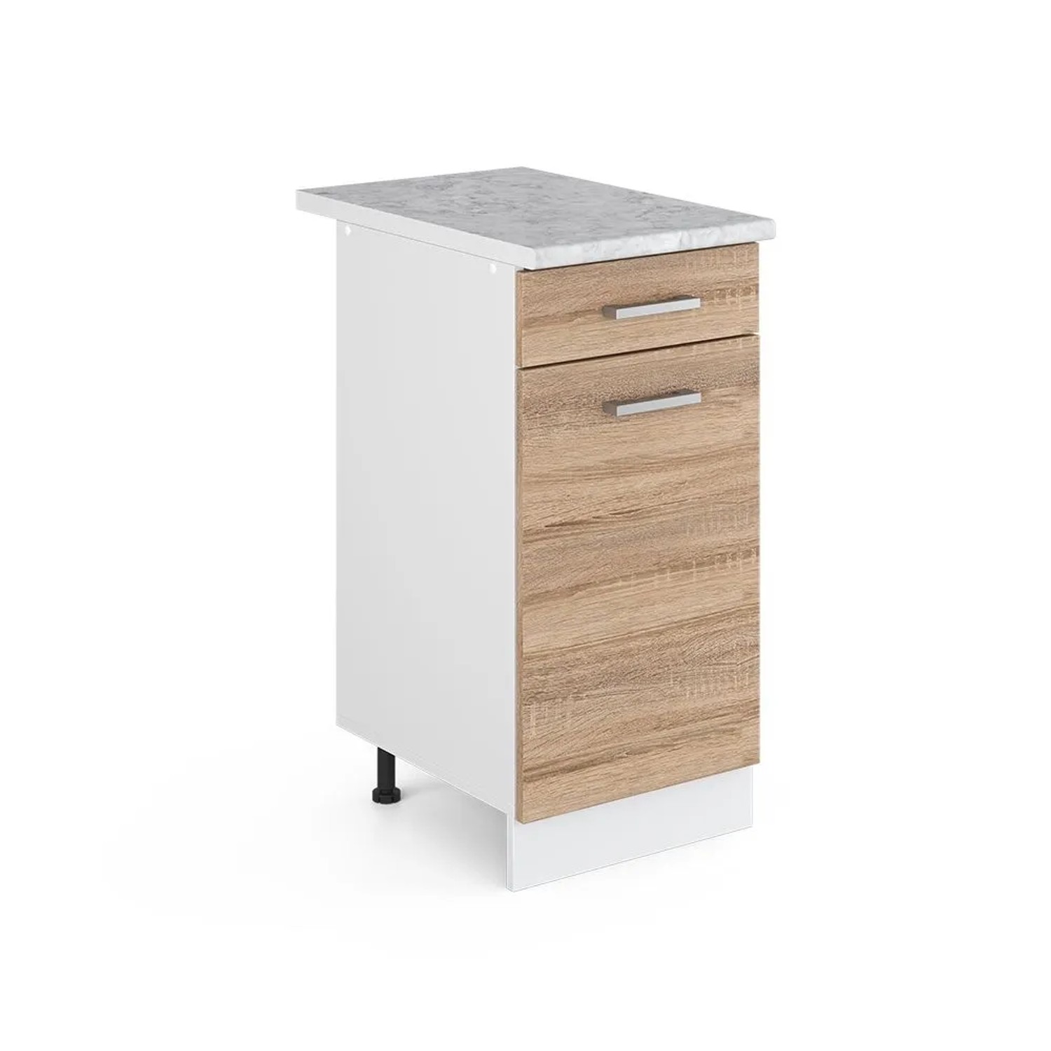 Vicco Küchenunterschrank R-Line Schubladenschrank für die Küche Sonoma Weiß 40 cm AP Marmor