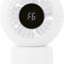 Weißer Tischventilator mit LED-Anzeige und USB-Anschluss. Kompakter Ventilator für den Schreibtisch.