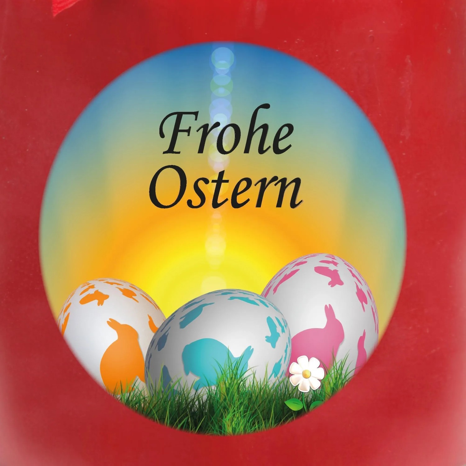 HS Candle Duftkerze Frohe Ostern mit Ostereiern im Glas, Rose, Ø10 cm.