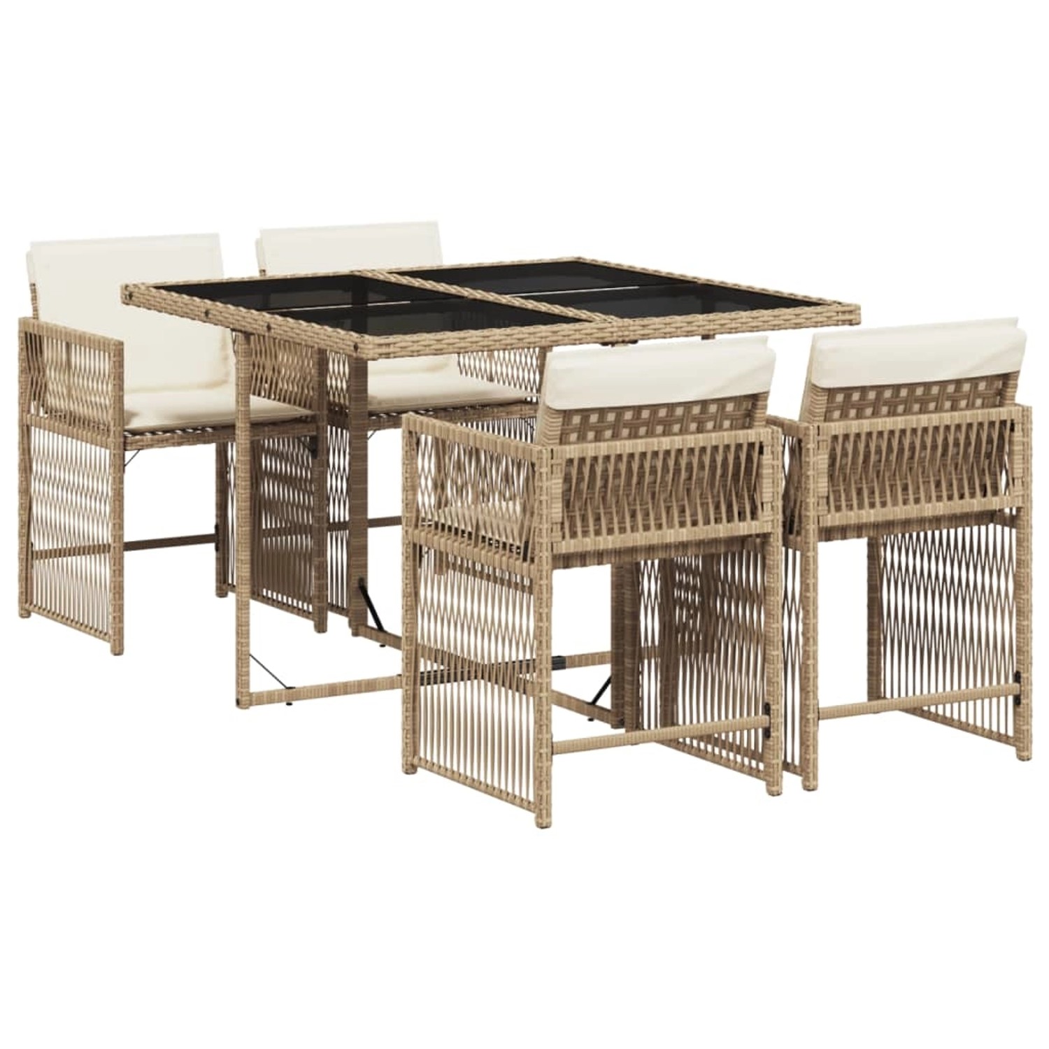 vidaXL 5-Tlg Garten-Essgruppe mit Kissen Beige Poly Rattan 3211618 günstig online kaufen