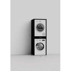 Waschturm Waschmaschinenschrank WSTT185 für Waschmaschine & Trockner Schwarz Eiche-Optik