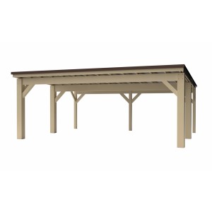 Holzbrüder Carport Ralf 42, imprägniert, dunkelbraunes Dach. Stabiler Holzunterstand für Autos.