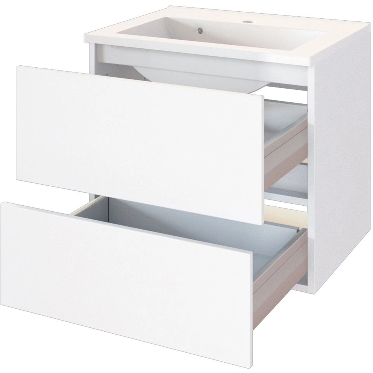 Held Möbel Waschtisch-Set Verona, 60 cm, matt Weiß, mit zwei Auszügen und Mineralgussbecken.