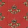 Glööckler Vliestapete in Rot-Gold mit Krone, Blattmotiv und Wappenoptik.
