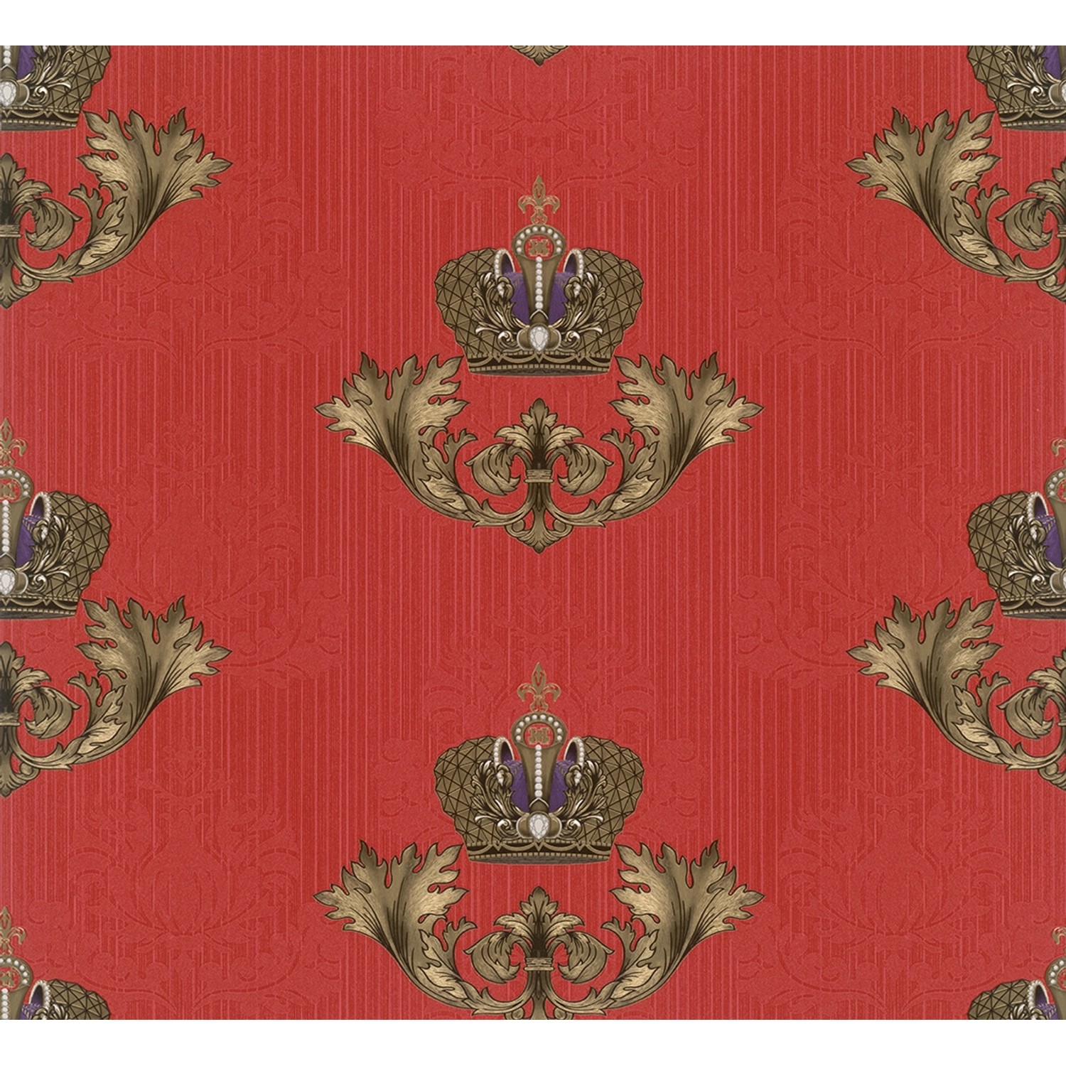 Glööckler Vliestapete Imperial Krone Blattmotiv Wappenoptik Rot-Gold