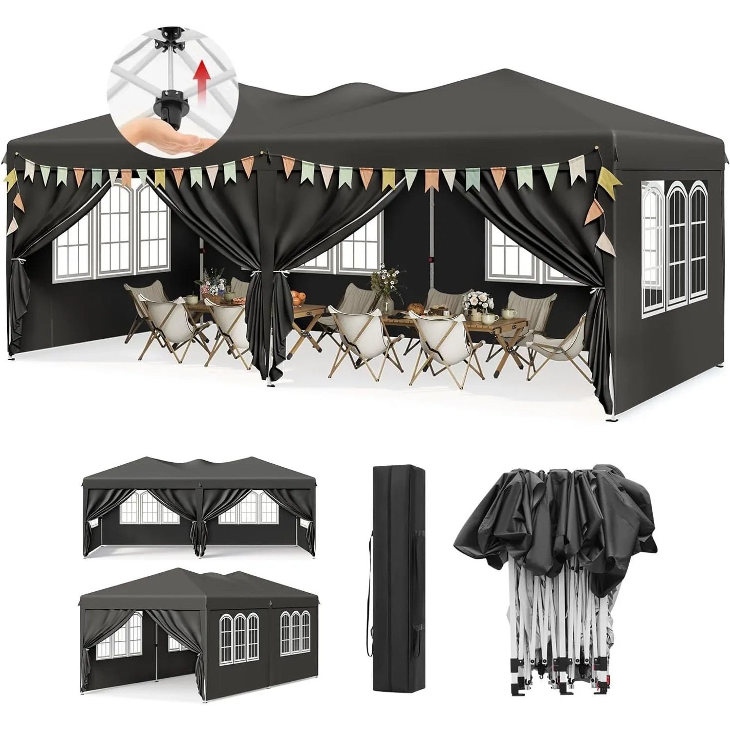 WOLTU Faltpavillon 3x6 Pop Up Pavillon Grau