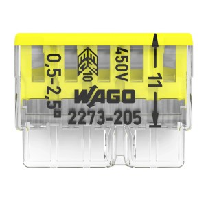 Wago Verbindungsdosenklemme, 5-polig, gelb, für Leiter von 0,5-2,5 mm².