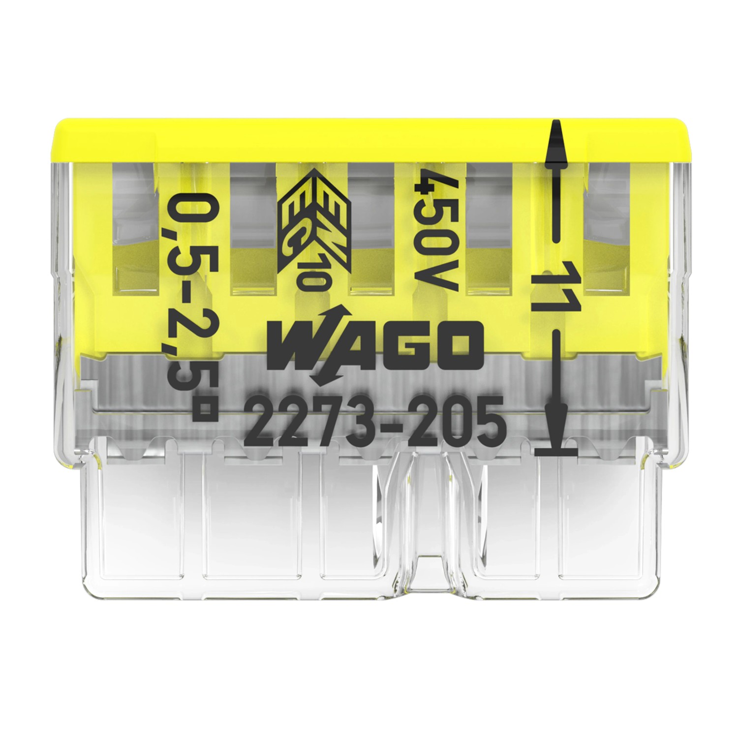 Wago Verbindungsdosenklemme, 5-polig, gelb, für Leiter von 0,5-2,5 mm².