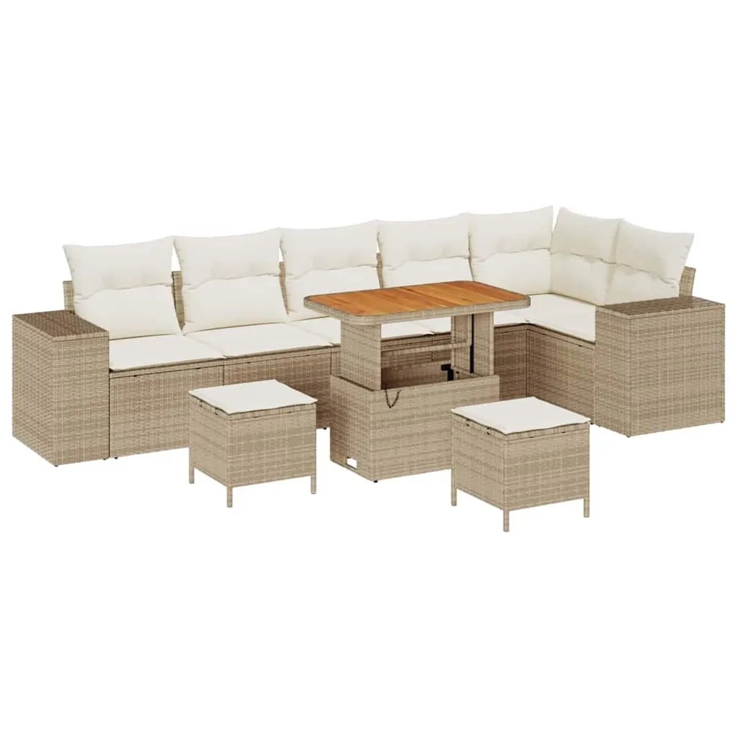 vidaXL Garten-Sofa-Set mit Kissen mit Speicher 9-Tlg Beige und Creme 3363976