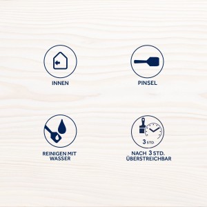 Anwendungshinweise für Bondex Holzbeize: Innen, Pinsel, Reinigung mit Wasser, Überstreichbar nach 3 Stunden.