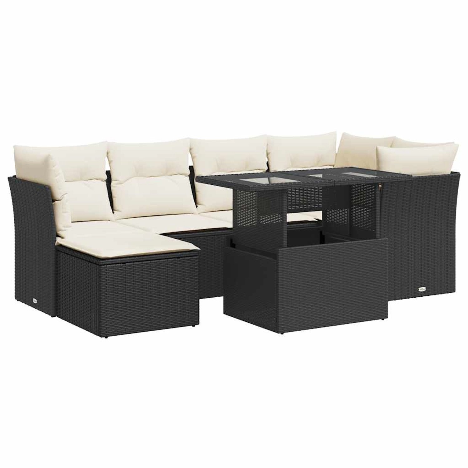 vidaXL 7-Tlg Garten-Sofagarnitur mit Kissen Schwarz Poly Rattan 3326187 günstig online kaufen