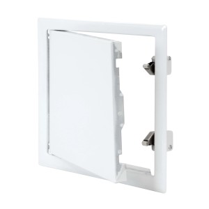 Weiße Protektor Revisionsklappe 20x20 cm aus Stahl mit Schnappverschluss für Putzträger.