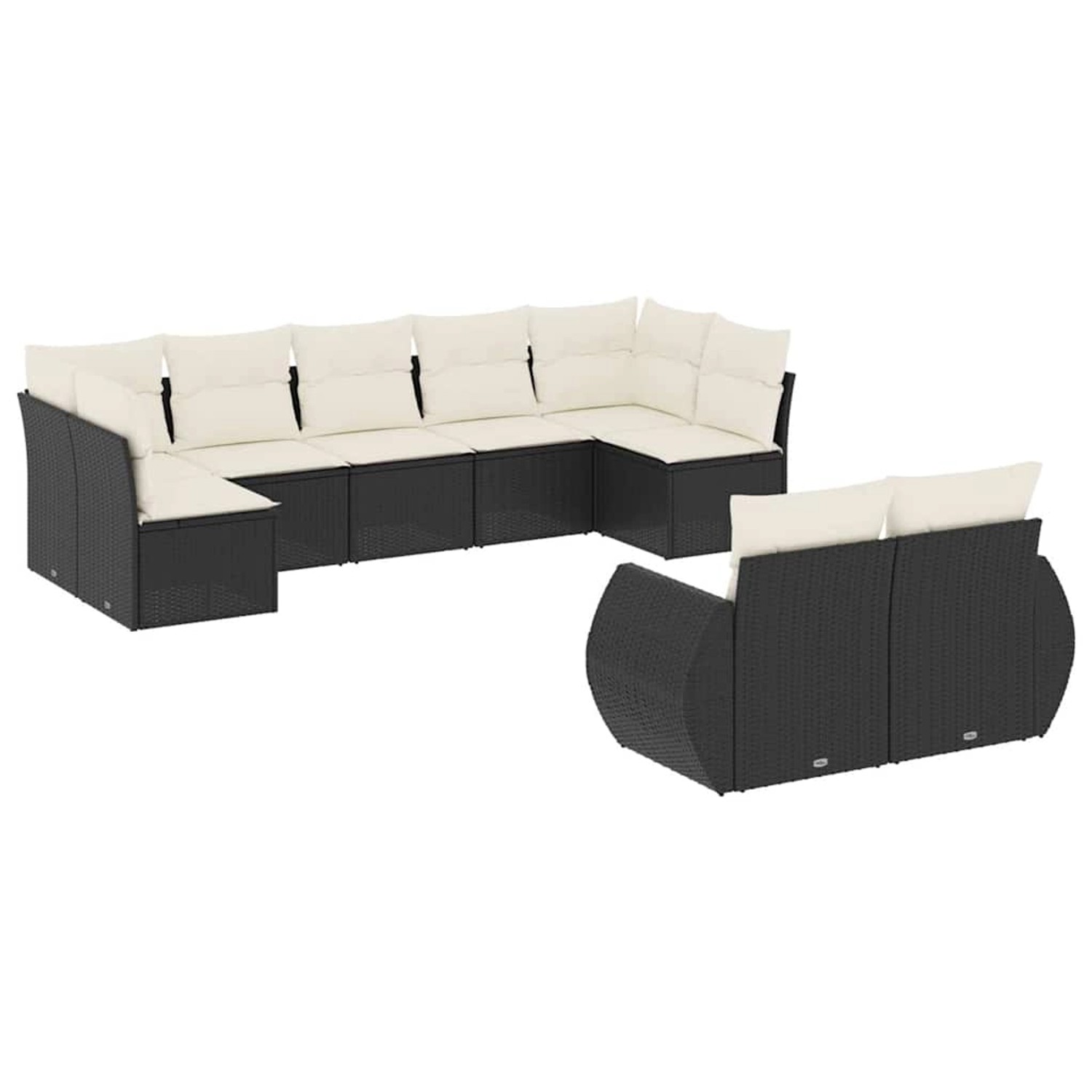 vidaXL 9-Tlg Garten-Sofagarnitur mit Kissen Schwarz Poly Rattan 3254153