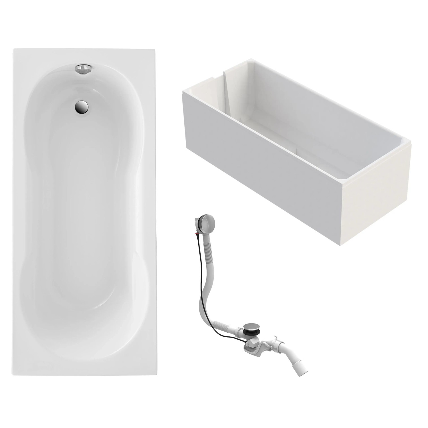 Ottofond Badewanne Nixe 170 cm inkl. Wannenträger und Ablaufgarnitur Chrom Weiß