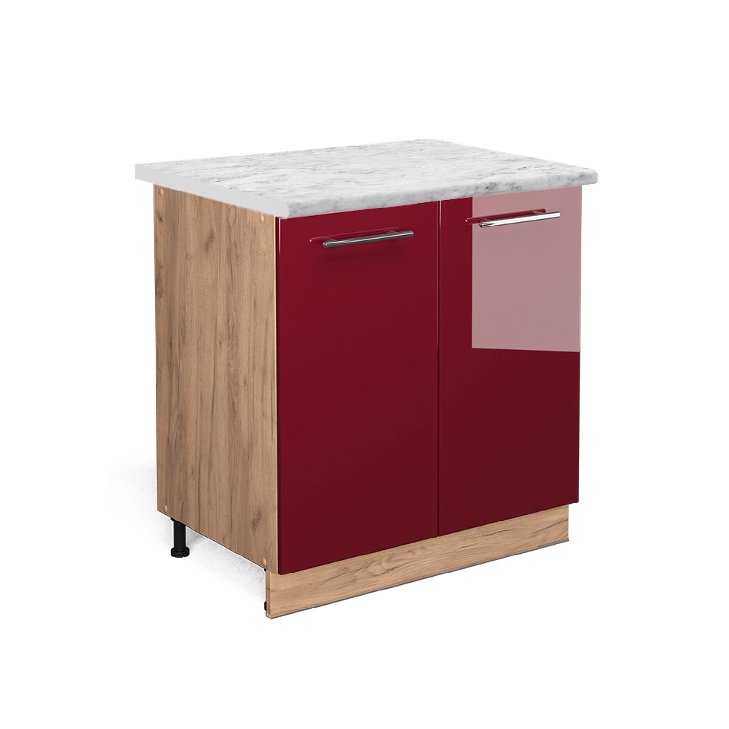 Vicco Spülenunterschrank Fame-Line Bordeaux Hochglanz/Goldkraft Eiche 80 cm mit Regal AP Marmor