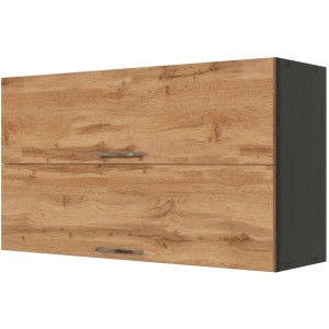 Held Möbel Klapphängeschrank Sorrento, 100x57x34 cm, Wotaneiche/Grafit, Küchen-Hängeschrank mit zwei Klappen.