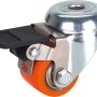 Schwerlast-Lenkrolle Ø 35mm mit Feststeller, orangefarbenes Polyurethanrad, verzinktes Stahlgehäuse.
