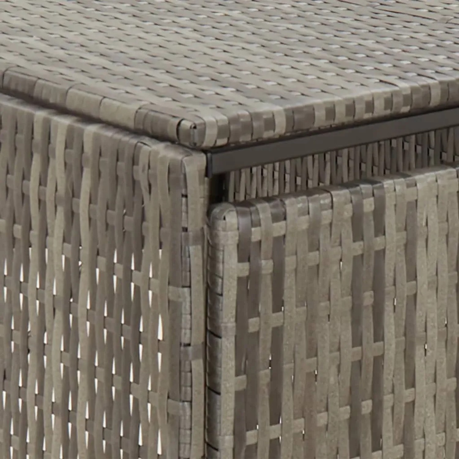 Graue vidaXL Mülltonnenbox für 2 Tonnen aus Poly Rattan, Detailansicht.