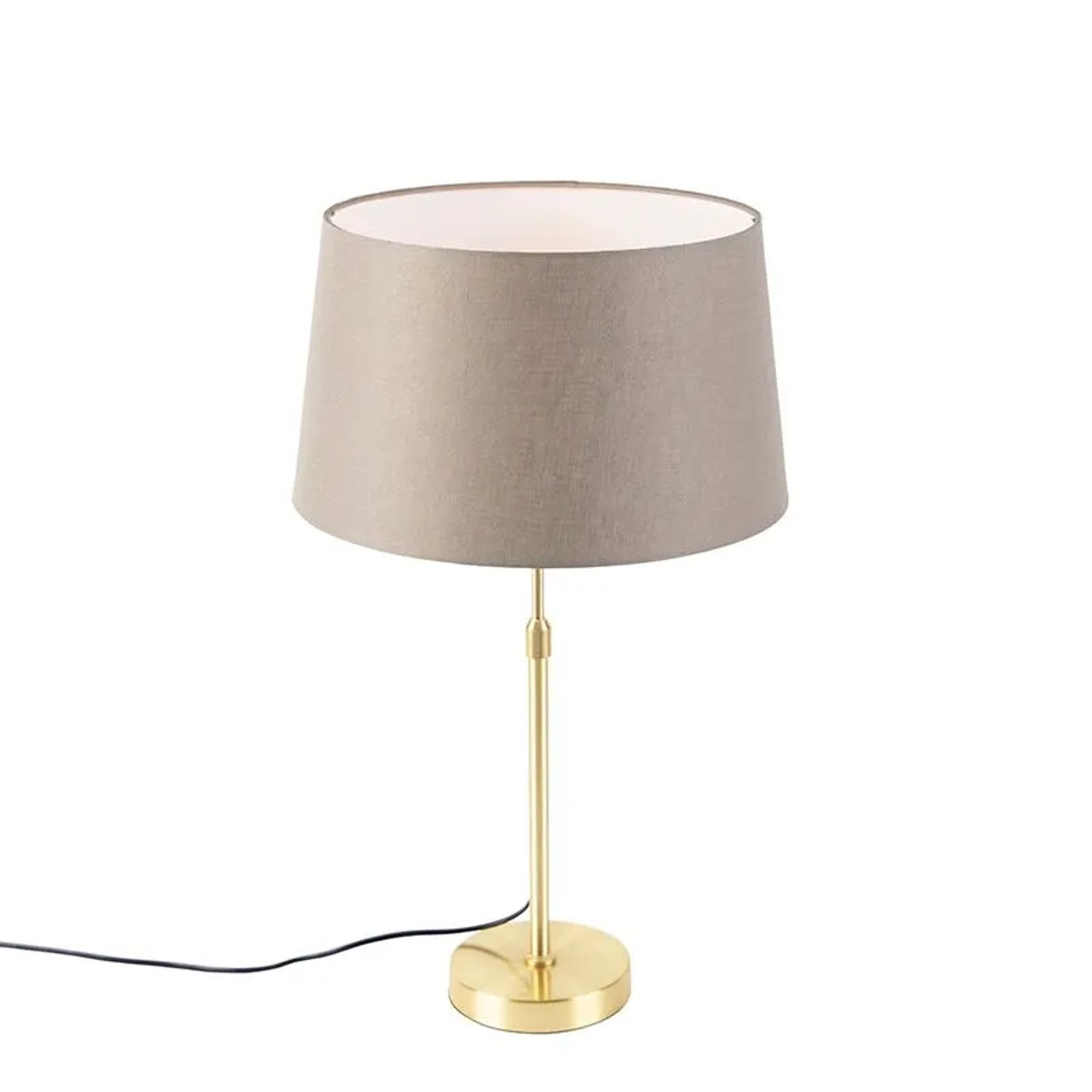 QAZQA Tischlampe Gold   Messing mit Leinenschirm Taupe 35 cm Parte