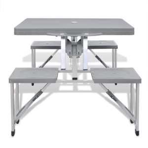 vidaXL Campingtisch mit 4 Hockern Klappbar Aluminium Extra Leicht Grau 41457