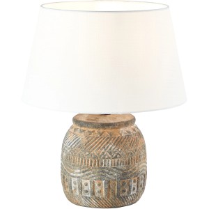 Tischlampe Amadora in Weiß-Braun: Leselampe mit Keramikfuß und Textilschirm für wohnliches Licht.