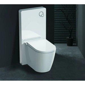 Glasdeals Sanitärmodul für Stand-WC, Weißglas, inkl. Betätigungsplatte. Modernes WC-Design für Ihr Badezimmer.