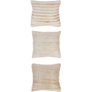 3 beige Kissen, 45x45 cm, verschiedene Designs aus Baumwolle und Jute.