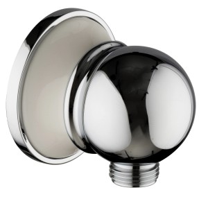 Wandanschlussbogen mit Keramik für PaulGurkes Nostalgie Dusche-Set, Chrom.