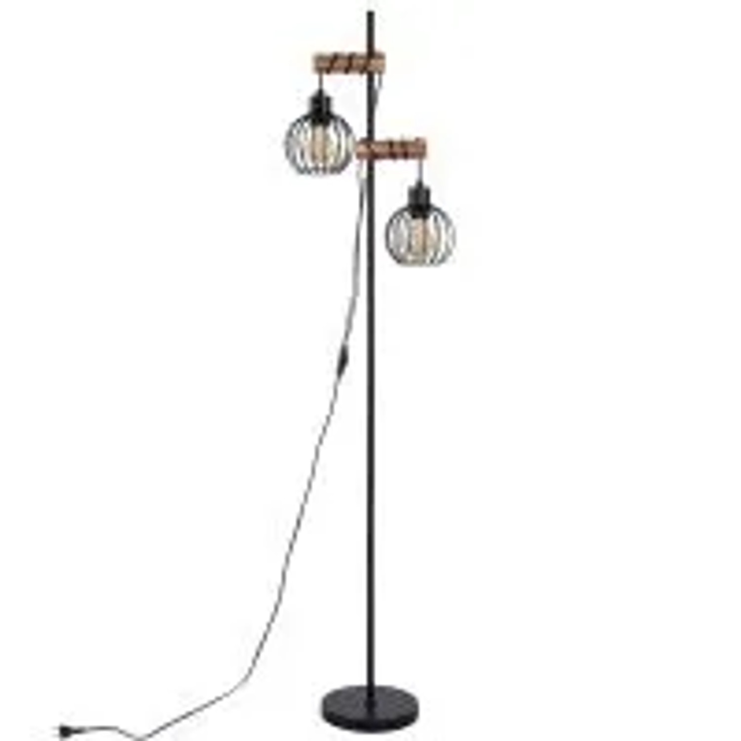 NETTLIFE Schwarze Holz-Stehlampe Fürs Wohnzimmer Vintage 2-flammige Metall-Stehlampe mit Schalter E27 152 CM Ohne Leuchtmittel