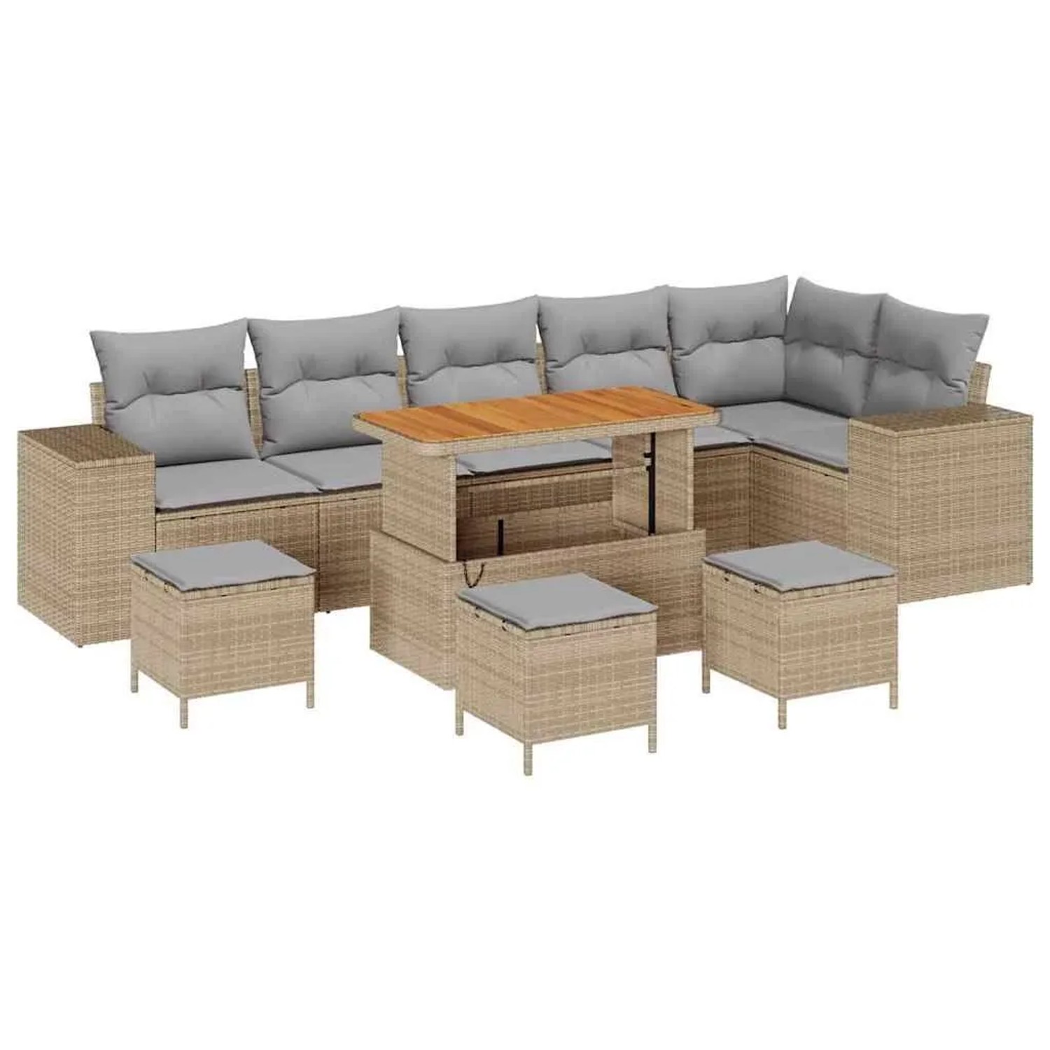 vidaXL Gartensofa-Set mit Kissen 10 Stk Beige und Hellgrau Poly-Rattan 3363982