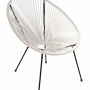 Garden Pleasure Relaxsessel Dalida 2er-Set, weiß, mit Seilbespannung und schwarzem Stahlgestell.