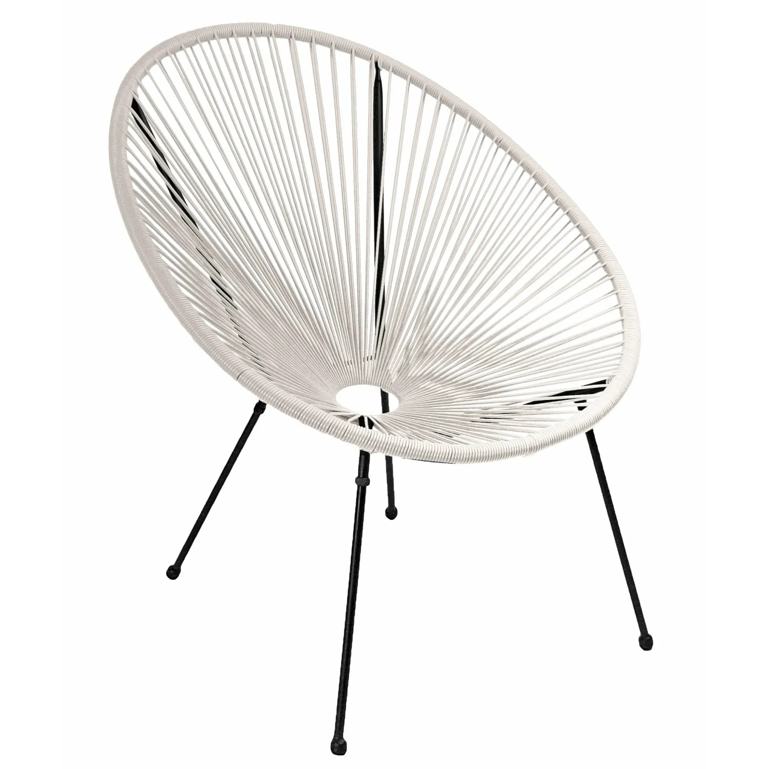 Garden Pleasure Relaxsessel Dalida 2er-Set, weiß, mit Seilbespannung und schwarzem Stahlgestell.