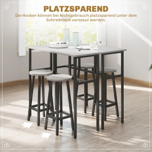 HOMCOM Bistrotisch-Set mit 2 Tischen und 4 Hockern, grau-schwarz, platzsparend verstaubar.