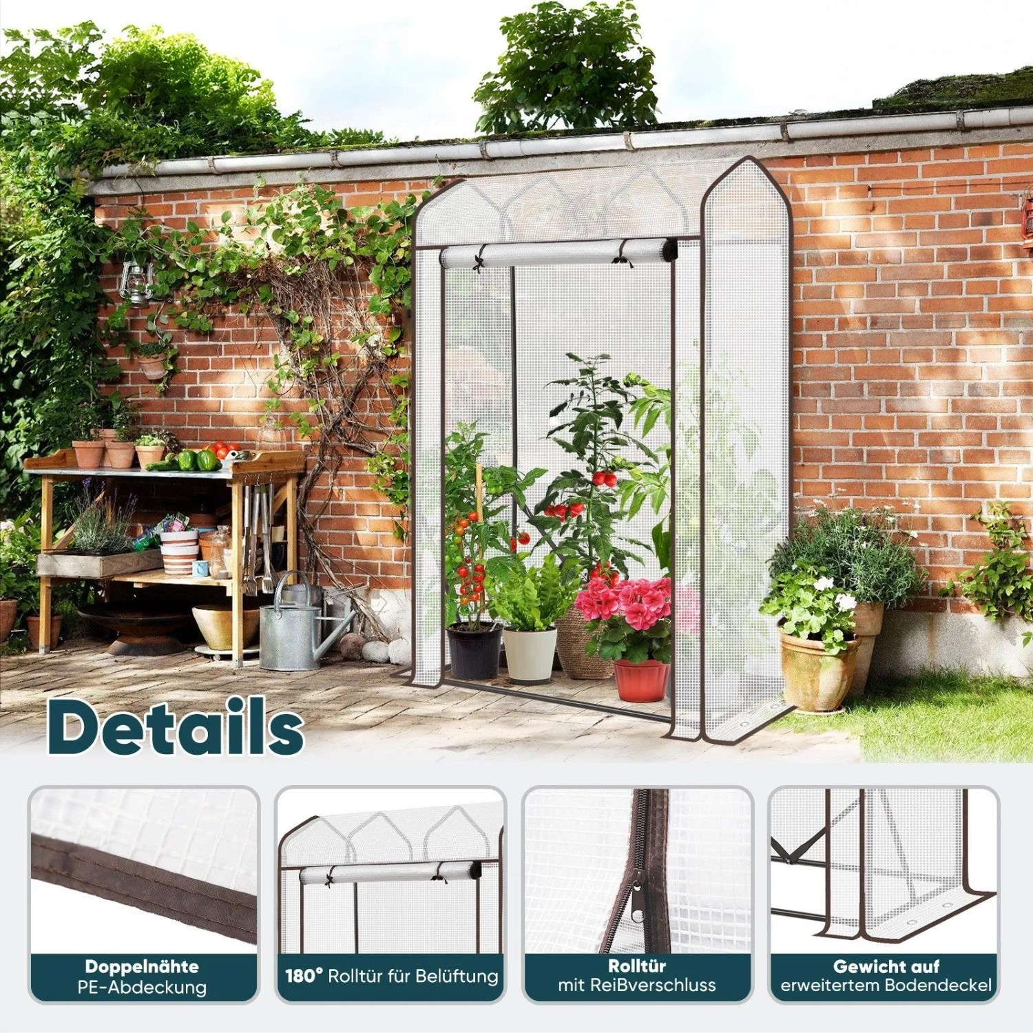 Sekey Tomatengewächshaus Foliengewächshaus Tomatenhaus mit Spitzdach für Garten und Balkon BxTxH 100 x 50 x 150 cm Winterfest Dachschräge Tomaten_5