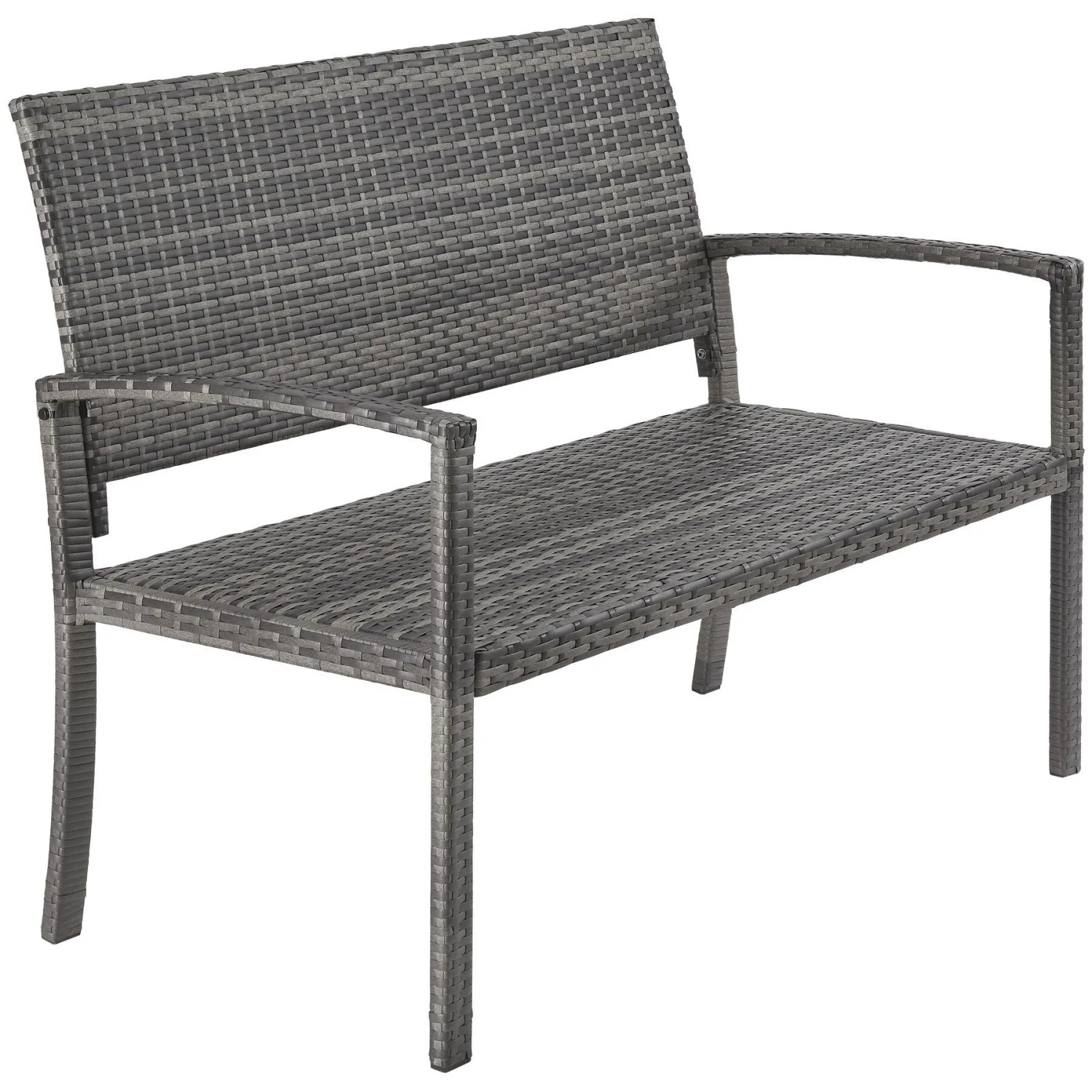 Tectake Rattan Gartenbank Murat 2 Sitzer Wetterfest  125 x 62 5 x 90 cm Grau