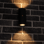 Moderne, anthrazitfarbene LED Außenwandleuchte, oval, 2-flammig, mit Lichtsensor.
