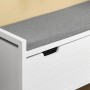 Weiße SoBuy Schuhbank mit grauem Sitzkissen und Klappe. Moderner MDF Schuhschrank für Flur und Diele.