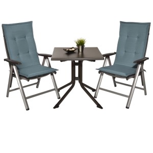 Taubenblaue Beautissu Gartenstuhlauflage Loft HL für Hochlehner, gepolstert. Idealer Sitzkomfort.