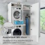 Weißer Verbindungsrahmen mit Auszug für Waschmaschine und Trockner im Badezimmer.