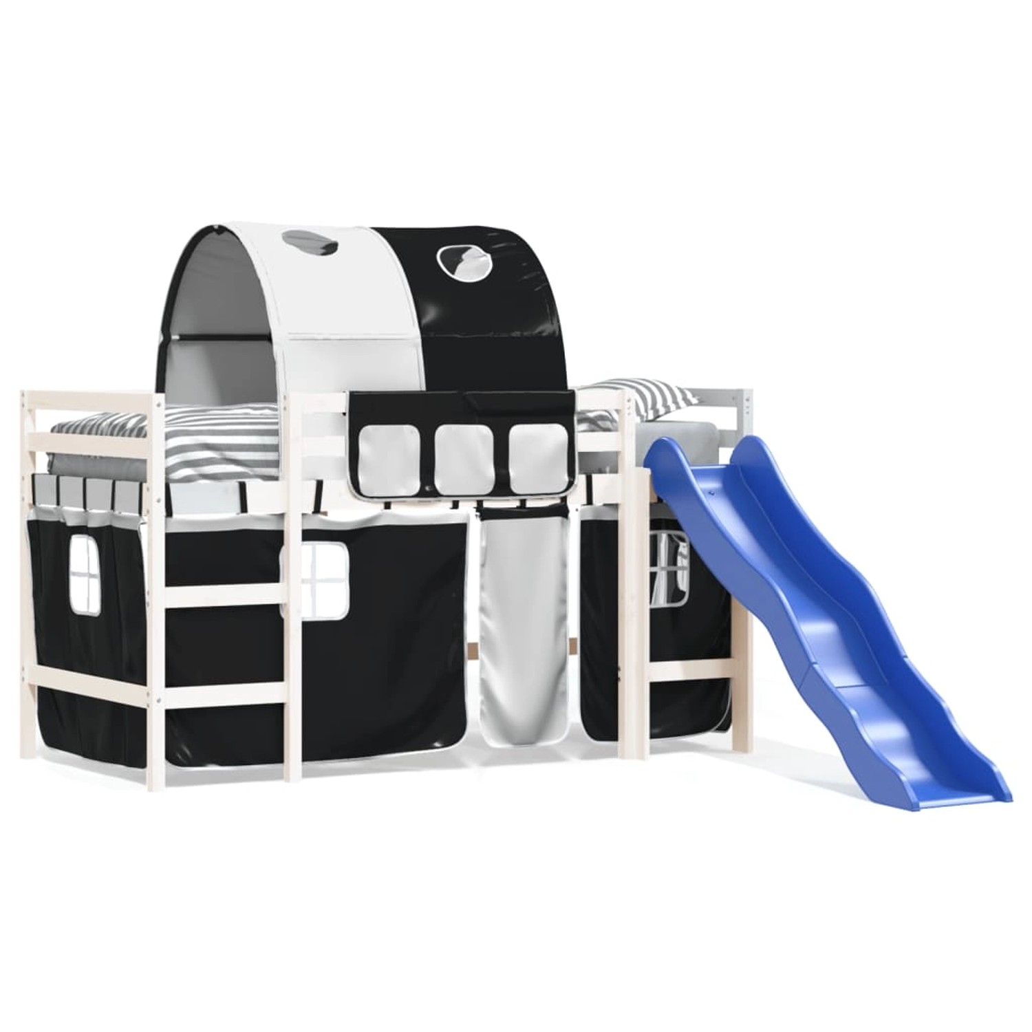 vidaXL Kinderhochbett mit Tunnel Weiß & Schwarz 90x200 cm Kiefernholz192981 günstig online kaufen