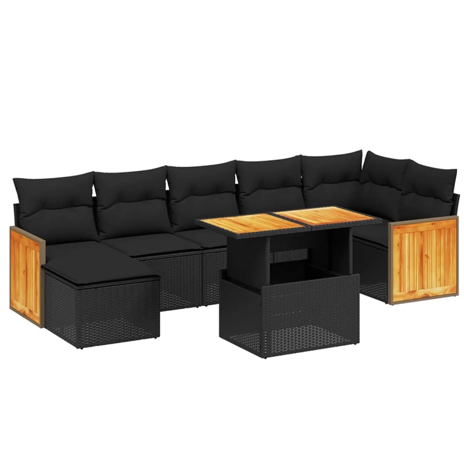vidaXL 8-Tlg Garten-Sofagarnitur mit Kissen Schwarz Poly Rattan 3274065
