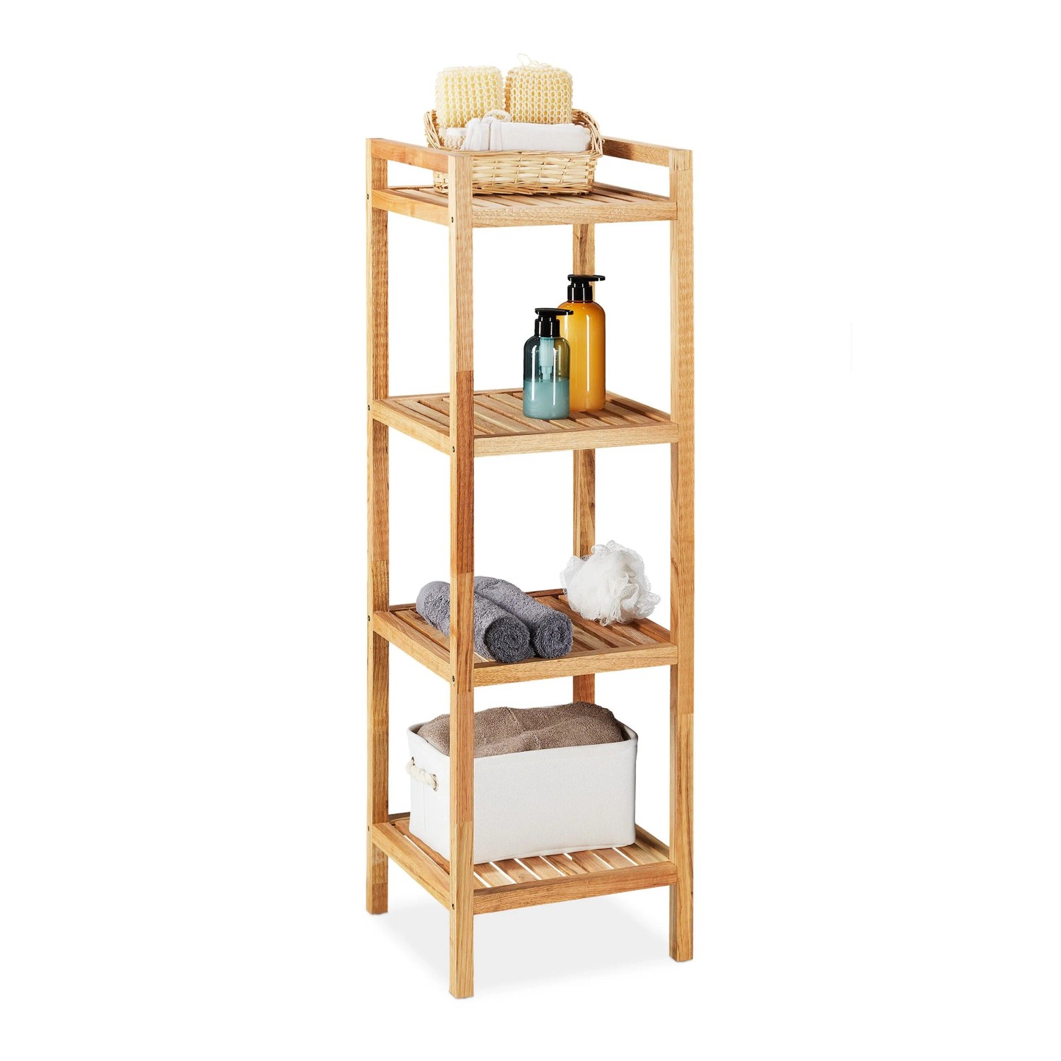 Relaxdays Badregal Walnuss Natur 4 Ablagen 110 cm x 35 cm x 35 cm 4,2 kg