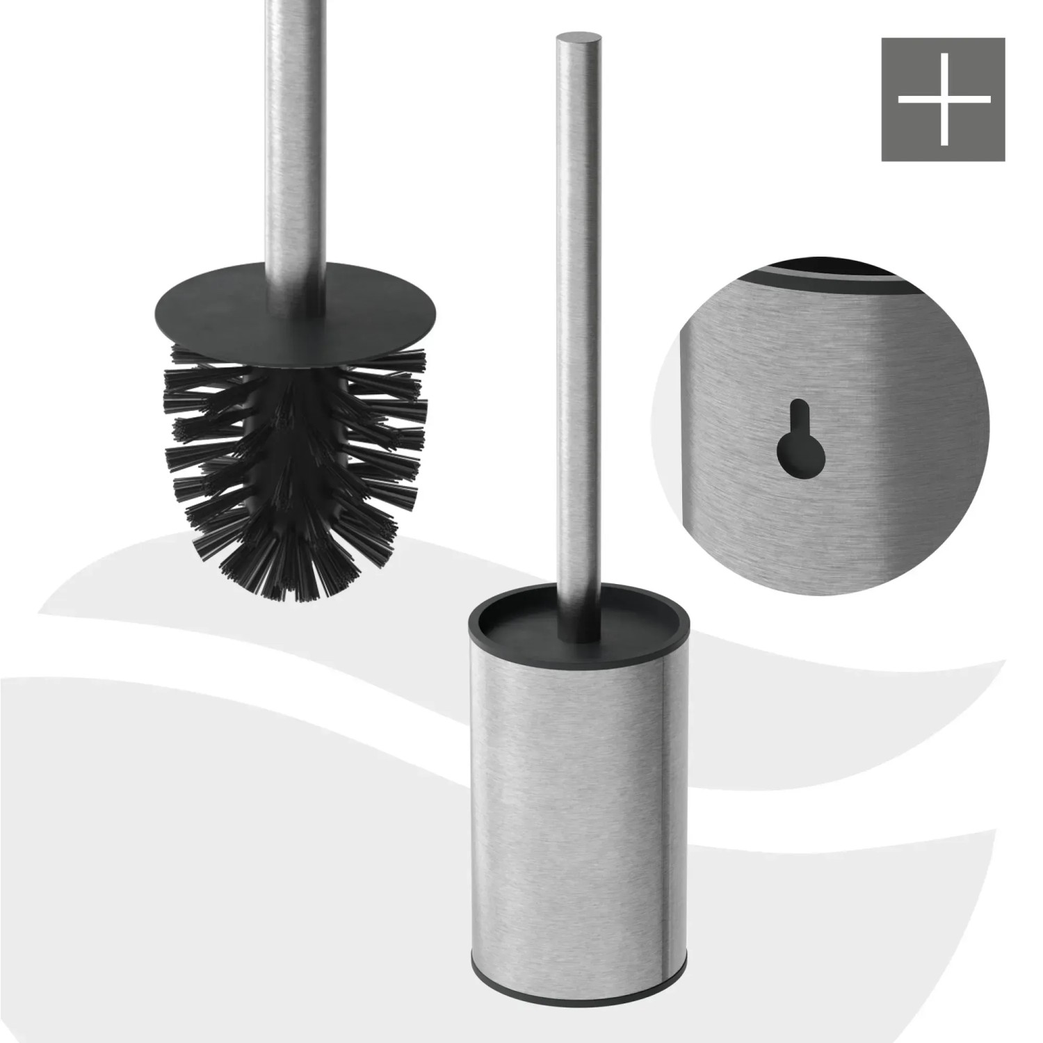LuxeBath WC-Bürste: Unterputz-Schrankmodul aus Edelstahl, silberfarben, mit Bürste und Halter.