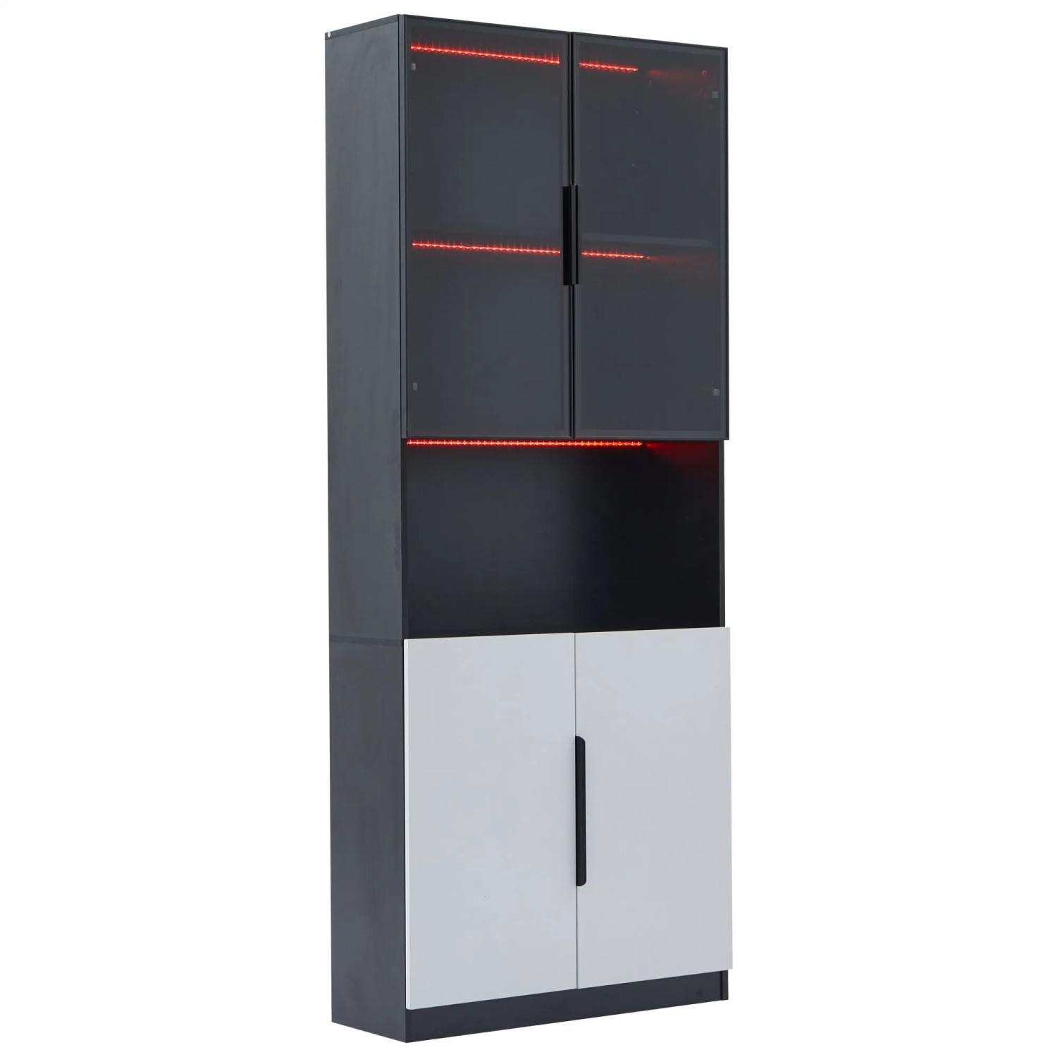 ModernLuxe Vitrine mit 4 Türen Led Beleuchtung Spanplatte Glas Weiß