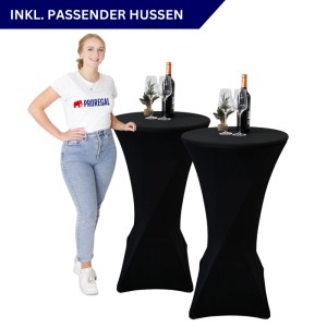 2er Set Chefgastro Stehtische mit schwarzen Hussen, runde Bistrotische für Gastronomie & Garten.