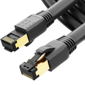 Schwarzes hb-digital CAT 8.1 Patchkabel (3m) mit RJ45 Stecker für Netzwerktechnik.